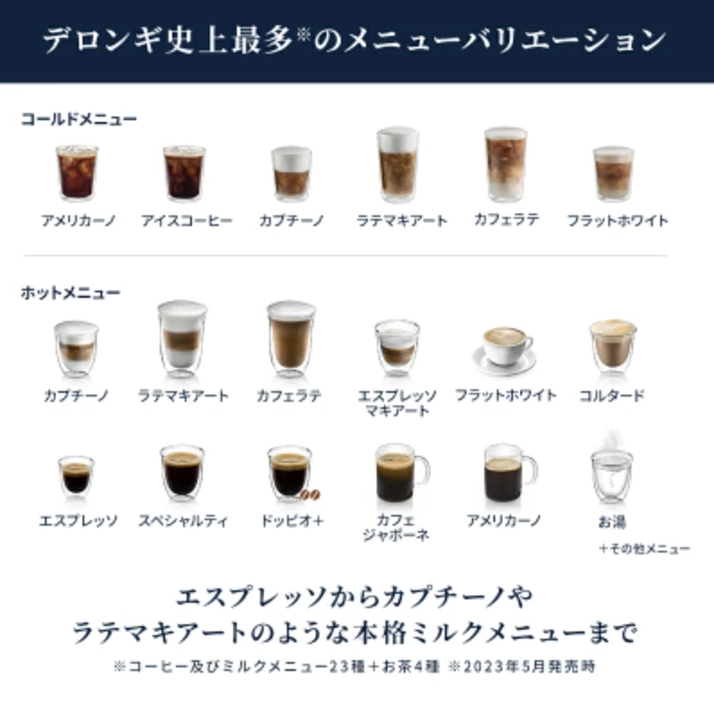 デロンギ史上最多メニューバリエーション