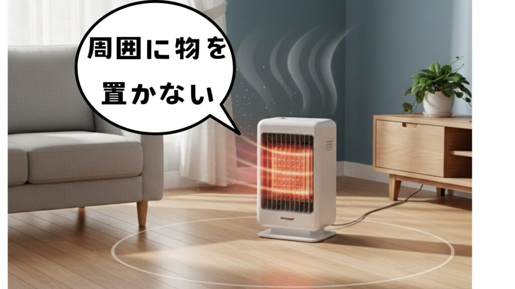 ヒーターの周囲に物を置きすぎない