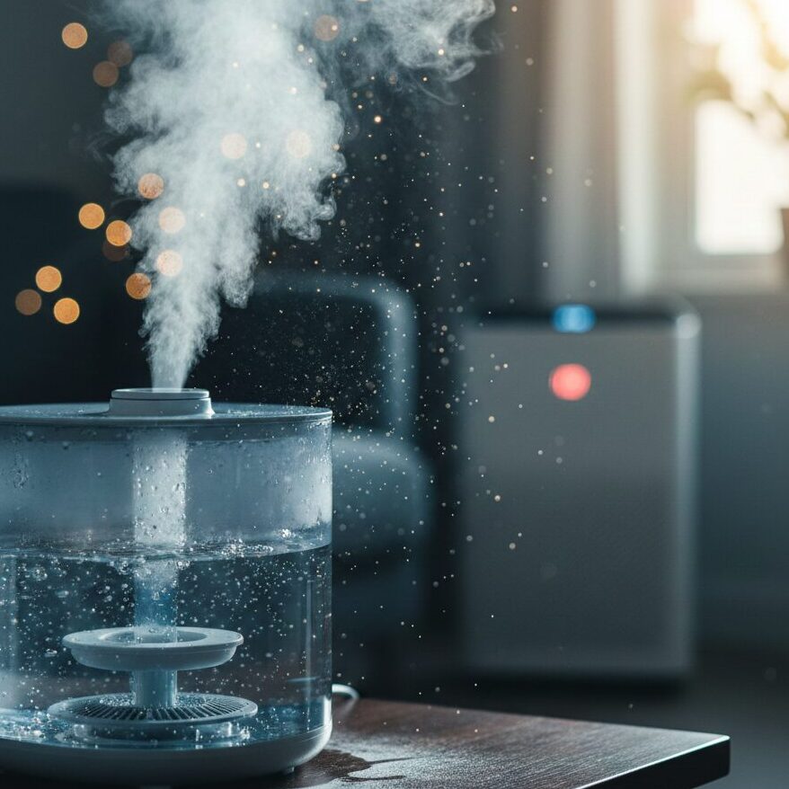 超音波式加湿器は水を振動で細かい霧に変えて放出