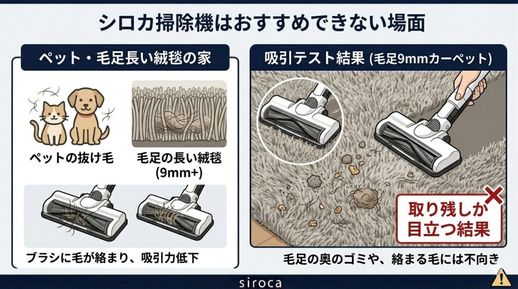 シロカ掃除機おすすめできない場面